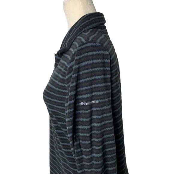 Columbia Quarter Zip Fleece Sweater M Black Green Striped Long Sleeves Collared - Picture 3 of 5